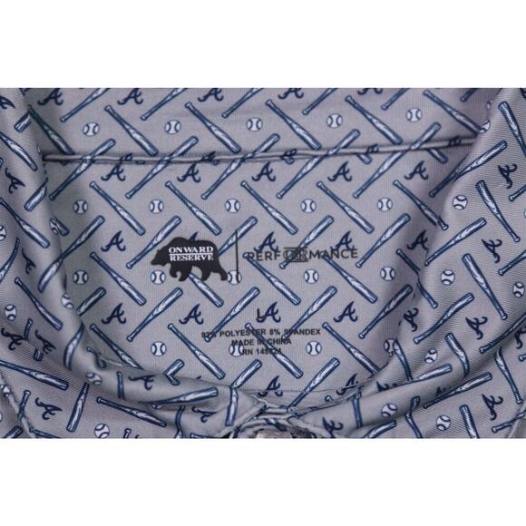 Onward Reserve x Atlanta Braves Gray Geometric Print Golf Polo Shirt Men's Large - Picture 6 of 8